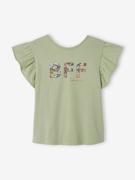 T-shirt fantasia com folhos nas mangas, para menina verde-salva 