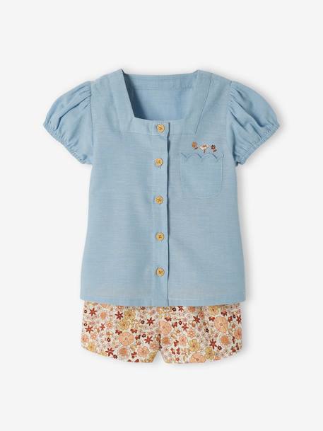 Conjunto de blusa e calções às flores, para bebé double stone 