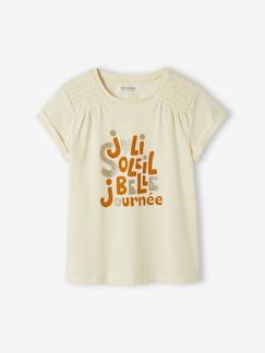 Menina 2-14 anos-T-shirts-T-shirt com mensagem irisada e favos no ombros, de menina