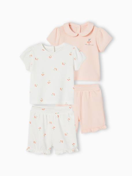 Lote de 2 pijamas de 2 peças, aos favos, para bebé rosa-pálido 