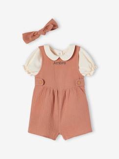 Personalizáveis-Bebé 0-36 meses-Macacões-Conjunto personalizável de 3 peças, t-shirt, macacão e fita de cabelo, para bebé