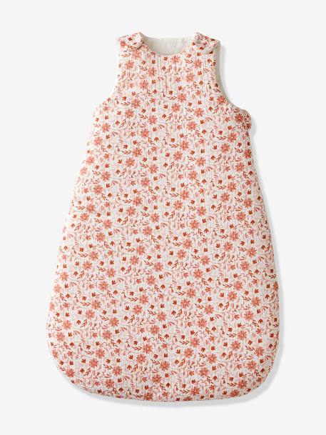 Saco de bebé personalizável, sem mangas, em gaze de algodão, Happy Bohème estampado rosa 