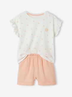 Menina 2-14 anos-Calções -Conjunto t-shirt e calções, em gaze de algodão, para menina