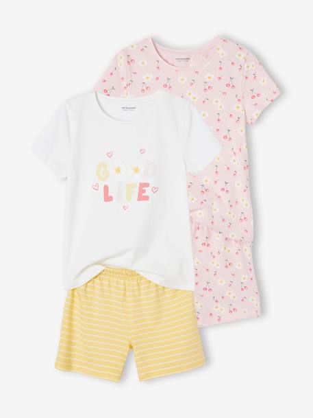 Lote de 2 pijamas estampados às flores Basics, para menina amarelo-pálido 