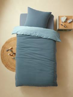 Têxtil-lar e Decoração-Roupa de cama criança-Conjunto bicolor, capa de edredon + fronha de almofada, em gaze de algodão, para criança