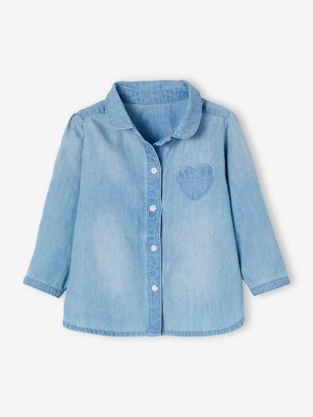Camisa de ganga desbotada, personalizável, para bebé menina Azul claro desbotado 