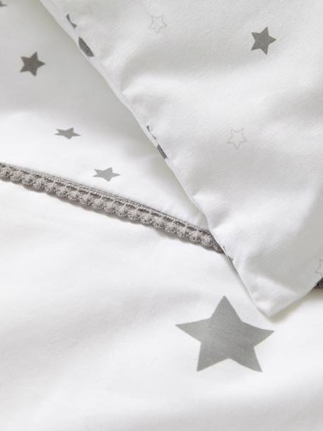 Capa de edredon para bebé, tema Chuva de estrelas Branco / cinzento 