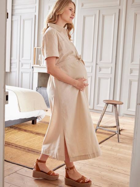 Vestido comprido, estilo safari, especial gravidez e amamentação-Roupa  grávida-Vertbaudet