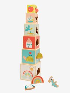 Brinquedos-Primeira idade-Primeiras manipulações-Torre de cubos com formas para encaixar, em madeira FSC®
