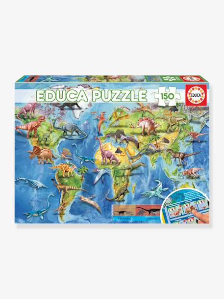 Puzzle Mapa do Mundo Dinossauros - 150 peças - EDUCA azul 