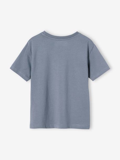 T-shirt com paisagem e detalhes em relevo, para menino azul-ganga+cru 