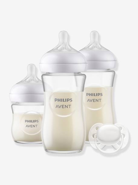 Conjunto de 3 biberões em vidro + chupeta, da Philips AVENT Natural Response transparente 