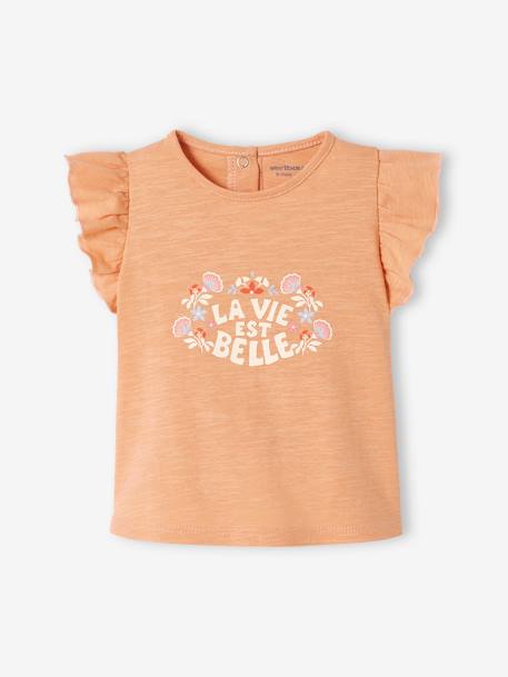 T-shirt com folho nas mangas, para bebé laranja 