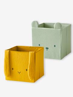 Quarto e Arrumação-Arrumação-Caixas de arrumação-Lote de 2 caixas animais, em gaze de algodão