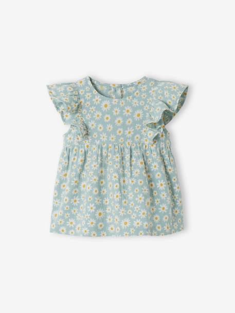 Blusa com folhos, para bebé azul-acinzentado+ROSA CLARO ESTAMPADO 