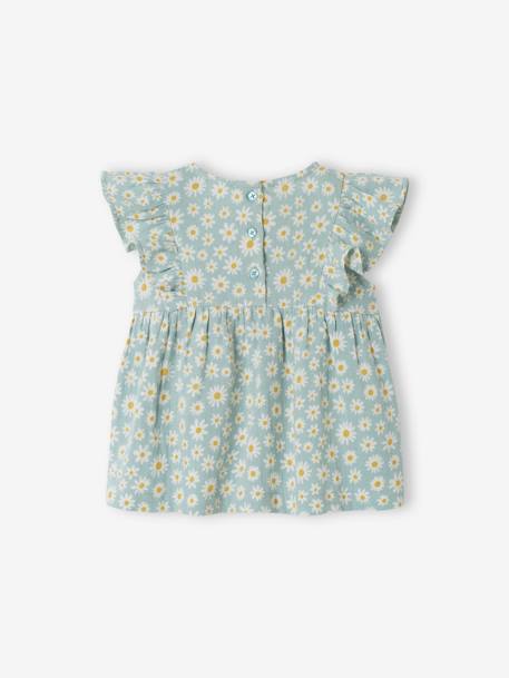 Blusa com folhos, para bebé azul-acinzentado+ROSA CLARO ESTAMPADO 