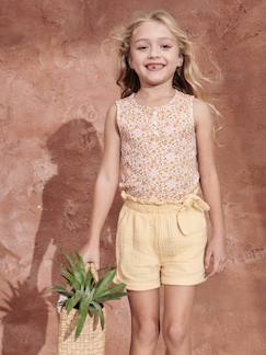 Menina 2-14 anos-T-shirts-Top às flores, em malha canelada, para menina