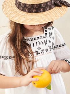 Menina 2-14 anos-Chapéu aspeto palha com fita estampada, para menina