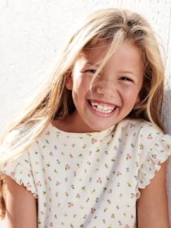 Menina 2-14 anos-T-shirts-T-shirt em canelado, estampada às flores, para menina