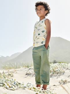 Menino 2-14 anos-Calças leves, em algodão/linho, para menino