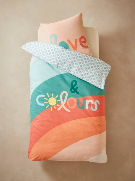 Conjunto capa de edredon + fronha de almofada para criança, tema Boho multicolor 