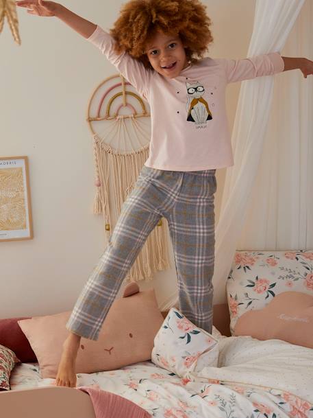 Pijama em malha jersey e flanela, Supercat, para menina rosa-pálido 