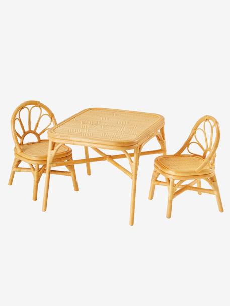 Lote de 2 cadeiras + mesa em rattan Montessori madeira 