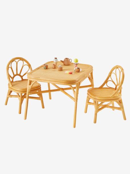 Lote de 2 cadeiras + mesa em rattan Montessori madeira 