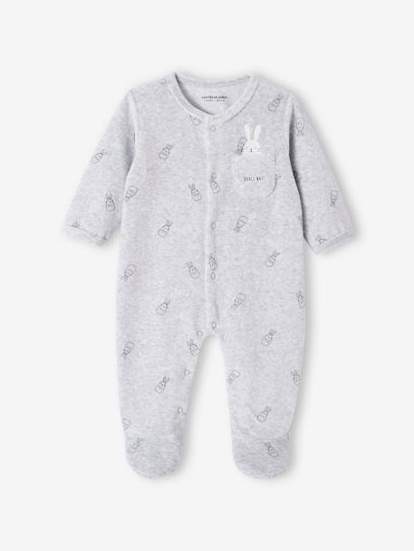 Pijama coelhos, em veludo, para bebé cinza mesclado 