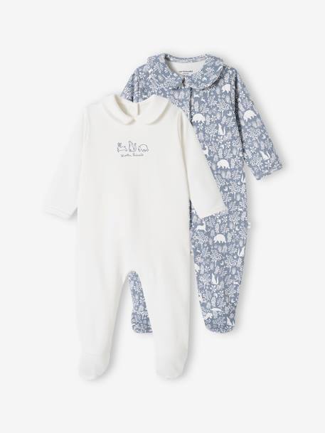 Lote de 2 pijamas 'animais', em algodão bio, para bebé azul-ganga+rosado 