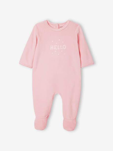 Lote de 3 pijamas em veludo, para bebé, BASICS rosa-pálido+verde-acinzentado 