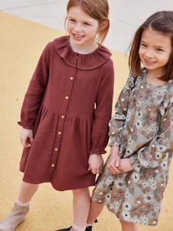 Menina 2-14 anos-Vestidos-Vestido com botões, em gaze de algodão, para menina