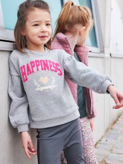 Menina 2-14 anos-Camisolas, casacos de malha, sweats-Sweatshirts -Sweat de desporto "Hapiness", em malha tipo borboto e detalhes irisados, para menina