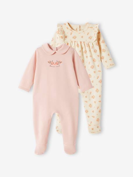 Lote de 2 pijamas 'noites suaves', em interlock, para bebé rosa-pálido 