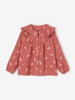 Menina 2-14 anos-Blusas, camisas-Blusa com folhos, em gaze de algodão, para menina