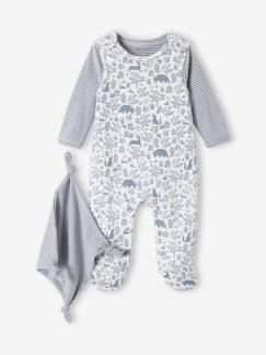 Bebé 0-36 meses-Conjuntos-Conjunto de 3 peças: macacão + body + boneco doudou, em algodão bio, para recém-nascido