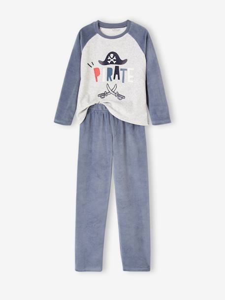 Lote de 2 pijamas piratas, em veludo, para menino azul-acinzentado 