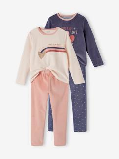 Menina 2-14 anos-Lote de 2 pijamas "love", em veludo, para menina