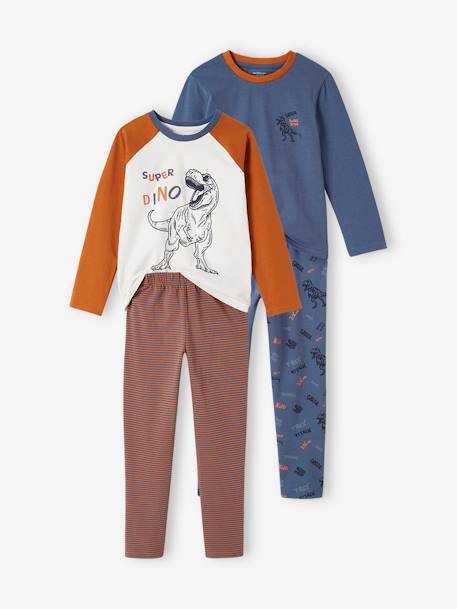 Lote de 2 pijamas dinossauro, para menino azul-índigo 