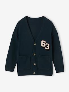 Menino 2-14 anos-Camisolas, casacos de malha, sweats-Casacos malha-Casaco com decote em V, números em malha tipo borboto, para menino
