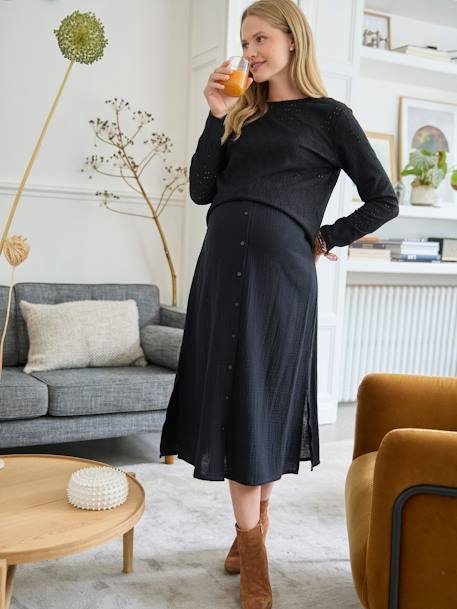 Camisola reversível, em bordado inglês, especial gravidez e amamentação preto 