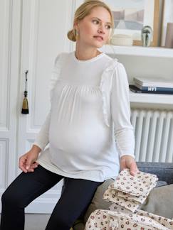 Blusa com folhos em bordado inglês, para grávida
