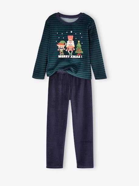 Pijama Natal, em veludo, para menino verde 