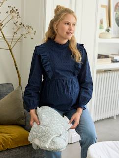 Roupa grávida-Blusas, camisas-Blusa em ponto cheio, com folhos, para grávida