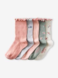 Menina 2-14 anos-Roupa interior-Lote de 5 pares de meias, em malha canelada/ajurada, para menina