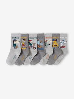 Menino 2-14 anos-Roupa interior-Meias-Lote de 7 pares de meias mascotes, com os dias da semana, para menino