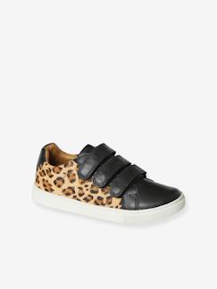 Calçado-Calçado menina (23-38)-Sapatilhas em pele, com barras autoaderentes, estampado leopardo