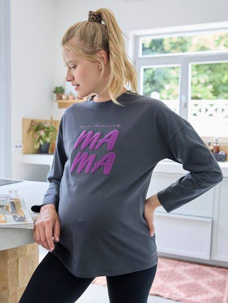 Camisola com mensagem, para grávida antracite 