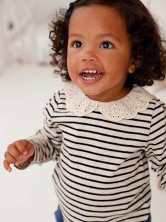 Bebé 0-36 meses-T-shirts-Camisola com gola bordada, de mangas compridas, para bebé