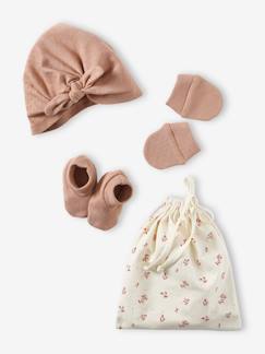 Conjunto gorro + luvas de polegar + sapatinhos + bolsa, para bebé